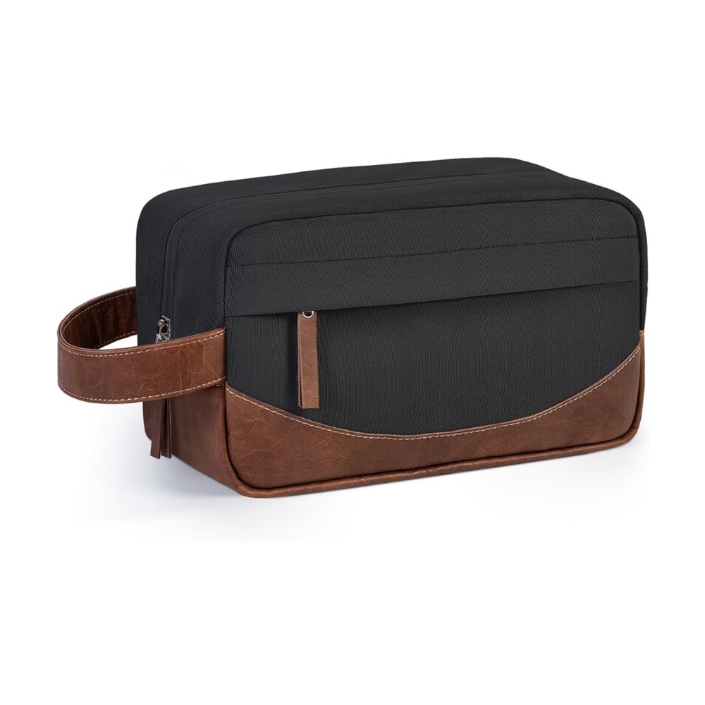 Men's Black and Brown Travel Toiletry Bag